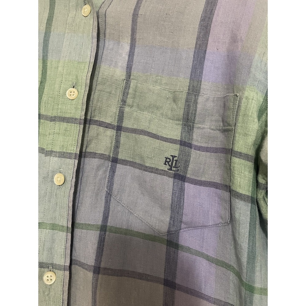 Ralph Lauren Shirt Womens Medium Mulitcolor 100% Linen Button Up Collar - Picture 4 of 10